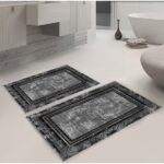 Set 2 covoare baie, Gri/Negru, dimensiune covor mare 60 x 90 cm, Covor mic 40 x 60 cm