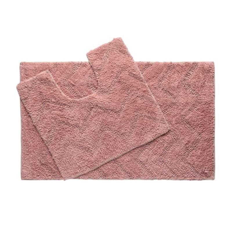 Set covorase pentru baie, forma dreptunghiulara si pentru vasul de toaleta, culoare dusty pynk, dimensiune 80*50 si 50*40