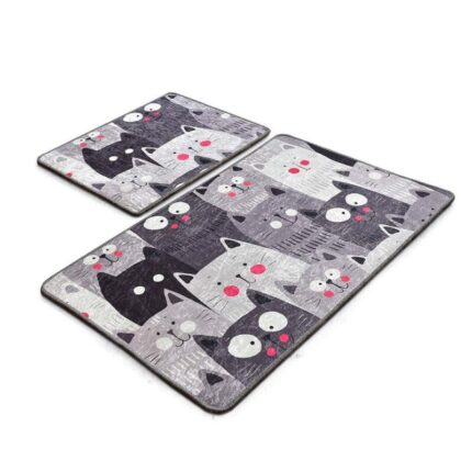 Set covoare baie Chilai Home 359CHL2376, 2 bucati, fire de catifea 100%, Gri/multicolor