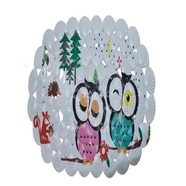 Covor baie Antiderapant oval Cauciuc cu ventuze Alb, model Pupeze, Forma scoici 39x66 cm