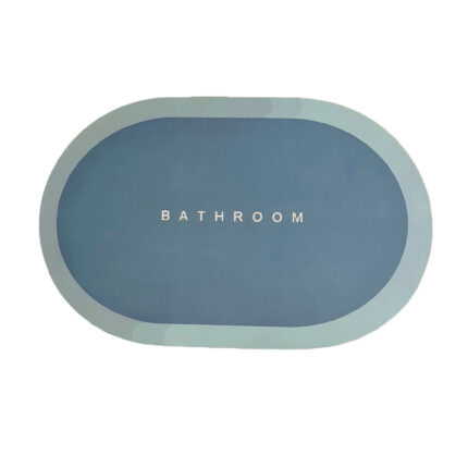 Covor De Baie EDAR, Cu Mesaj "Bathroom", Absorbant, Baza Antiderapanta, Material Moale, Curatoare Usoara, 57.5 x 40 cm, Albastru
