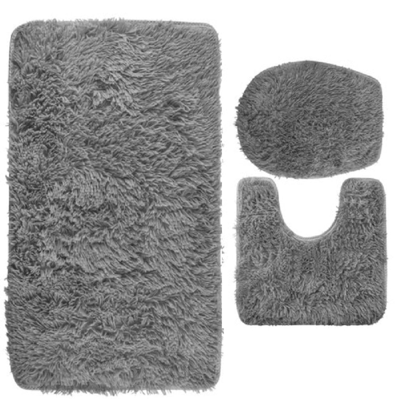 Set de 3 covorase pufoase pentru baie, Gonga® Gri