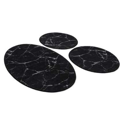 Set Covorase de baie 3 bucati Asi Home Marmura, Negru/Alb, 50 x 60 cm, 60 x 100 cm
