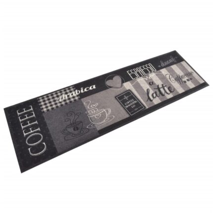 Covor de bucatarie lavabil Coffee vidaXL, negru, 45x150 cm, catifea, 0.8 Kg