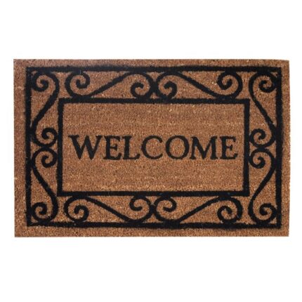 Covor intrare VENITIVO®, antiderapant, dreptunghiular, material fibra nuca de cocos si cauciuc, cu mesaj "Welcome", Lungime x Latime x grosime 60 x 40 x 1.5 cm