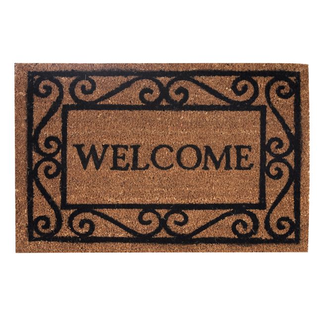 res_fc9443de3aa134f21f7f37427ad12338 Covor intrare VENITIVO®, antiderapant, dreptunghiular, material fibra nuca de cocos si cauciuc, cu mesaj "Welcome", Lungime x Latime x grosime 60 x 40 x 1.5 cm