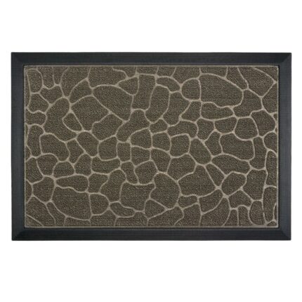 Covoras intrare, model piatra in relief, negru/masliniu, textil/cauciuc, 40x60cm