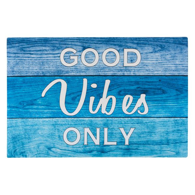 Covor intrare Yana, model Good Vibes Only, albastru, 60 cm x 40 cm