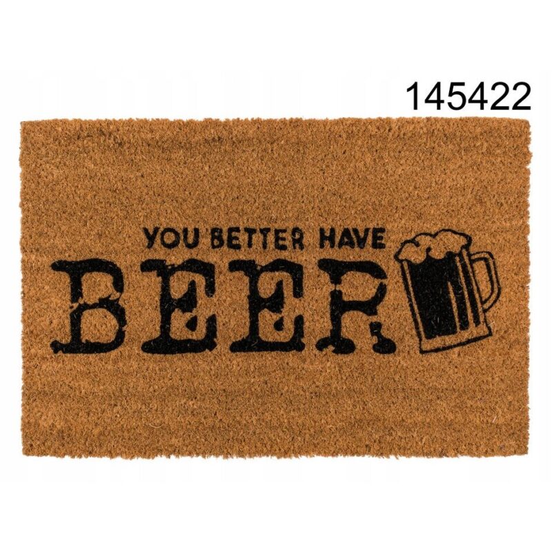 Covoras intrare, You better have beer, Fibre de cocos, Maro/Negru