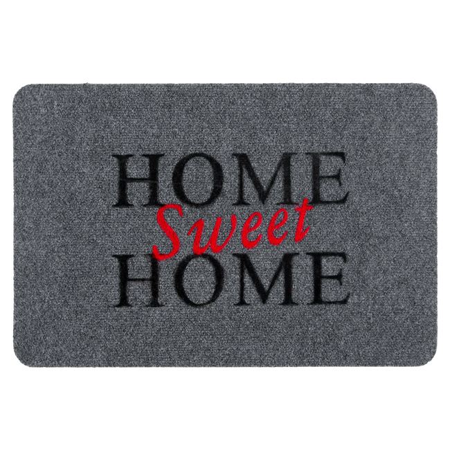 Covor intrare VENITIVO®, antiderapant, dreptunghiular cu mesajul Home sweet Home, Lungime x Latime x Grosime 60 x 40 x 0.5 cm, gri