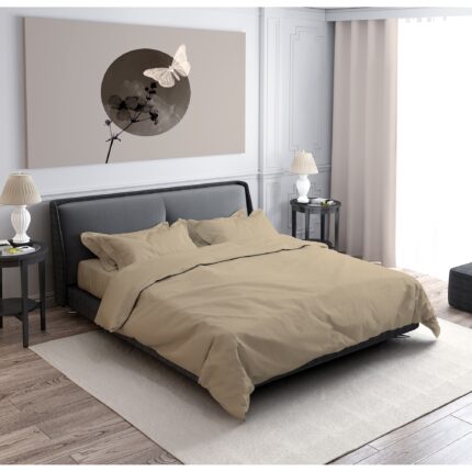 Lenjerie de pat pentru 2 persoane Taupe Dilios, 100% bumbac satinat, 210TC, 4 piese