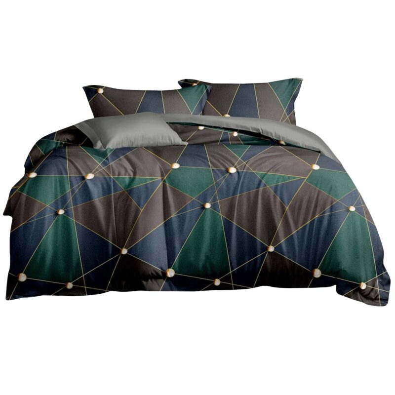 Set lenjerie, Din bumbac satinat, 2 huse perne, 160x200cm, Albastru/verde/maro