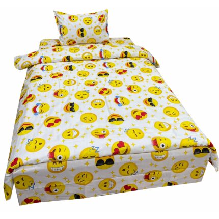 Set lenjerie alb/galbena, pat single, pentru saltea de 90cm, "Emoticons" din bumbac 100% by Liz Line - LS134