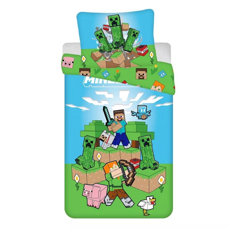 Cuvertura de pat Minecraft 140x200 cm 70x90 cm (Creeper Chaos)