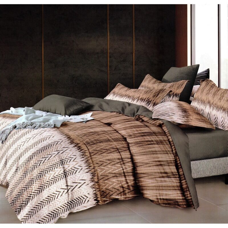 Set lenjerie, Din bumbac satinat, 2 huse perne, 160x200cm, Maro/bej/argintiu