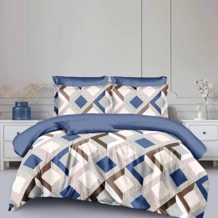 Lenjerie de pat dublu bumbac Finet 6 piese cu elastic la cearsaf 180 x 200 cm, Moderna, Albastru Maro, Ralex Pucioasa HF6P167