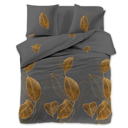 Set lenjerie, Din bumbac satinat, 160x200cm, 2 huse perne, Gri/galben