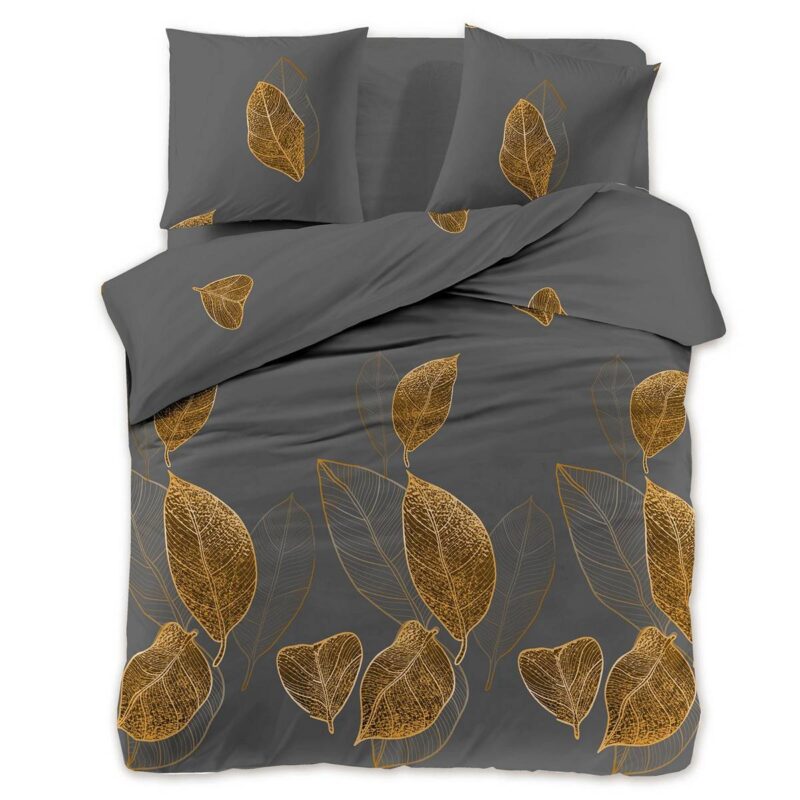 Set lenjerie, Din bumbac satinat, 160x200cm, 2 huse perne, Gri/galben