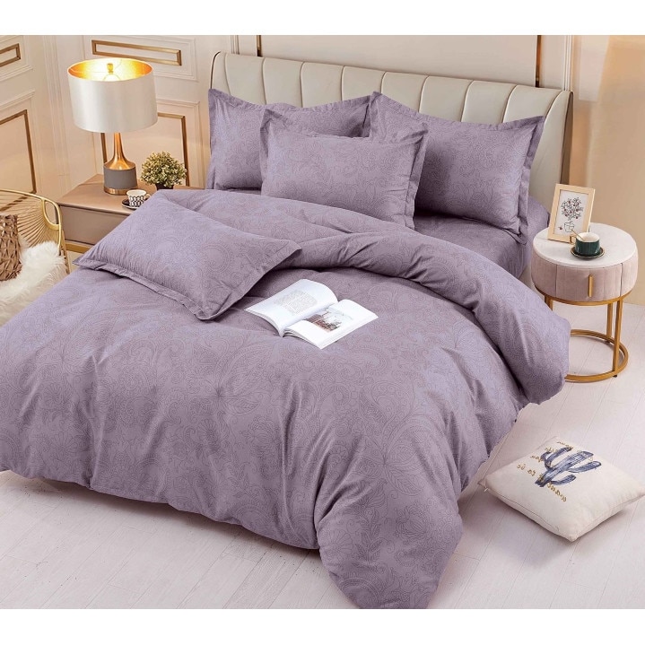 res_53788b5cea2e5b38b990513e724fedbe Lenjerie de pat, Jojo Home, 4 piese, 1 persoana, imprimeu Elegant, 155x230cm, Mov