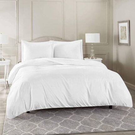 Lenjerie de Pat Mercaton din Bumbac Percale, 4 Piese, pentru Pat Dublu, 140 g/mp, Tratament antipilling, 220×240 cm, Alb
