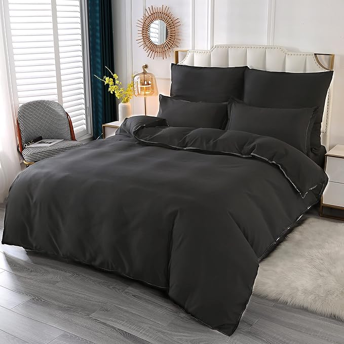 Set Lenjerie, 2 piese, Husa Pilota si Fata de perna, 135x200cm, Negru