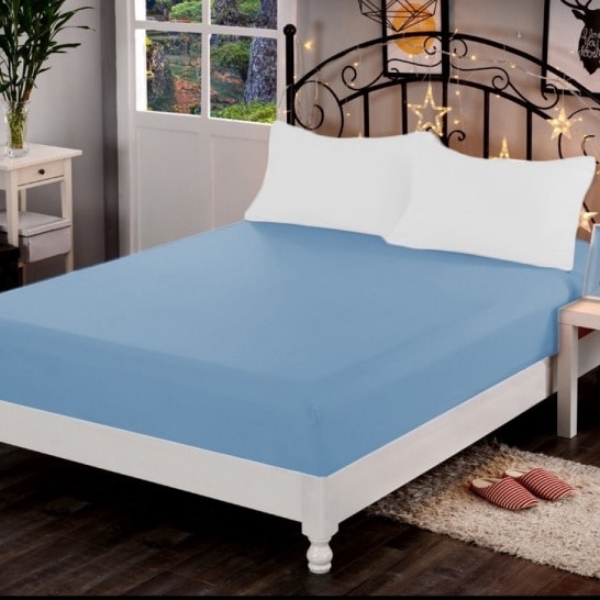 Cearsaf de pat cu elastic, bumbac jersey, certificat Oeko Tex, 200x220 cm, Albastru Inchis