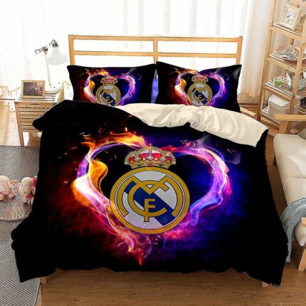 Set lenjerie de pat, 3 piese, poliester, fotbal Real Madrid, multicolor, 140x210cm