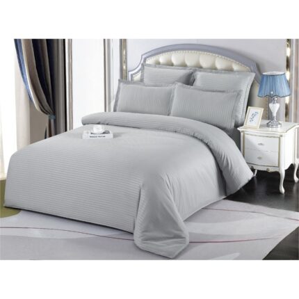 Set Lenjerie de pat Dublu, Tip Damasc, 6 Piese, Delux, Cearceaf de pat 220 x 240 cm, Cearceaf pilota 200 x 230 cm, 2 Fete de perna 50 x 70 cm, 2 Fete de perna 75 x 75 cm, Gri, EAST-006