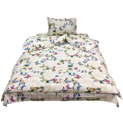 Lenjerie pat single, bej, pentru saltea de 90cm, "Just Butterflies" din bumbac 100% by Liz Line - LS173