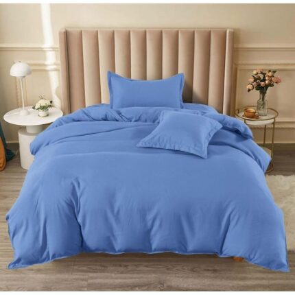 Lenjerie de pat, Pucioasa, Uni, 4 piese, 1 persoana, 140x200cm, Finet Satinat, Albastru Inchis