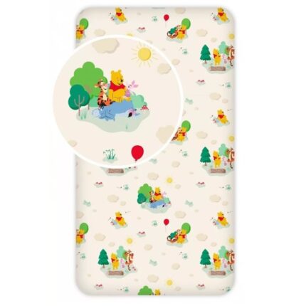 Ceaceaf cu elastic, Micimackó, Model Disney Winnie the Pooh, Bumbac, 90x200 cm, Multicolor