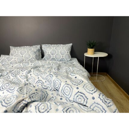 Set Lenjerie de Pat Dublu, Anver Ranforce Ornament, Husa Pilota 200x225cm, Cearceaf 220x240cm, Fata de Perna 50x70cm (2 buc), Ornament Albastru