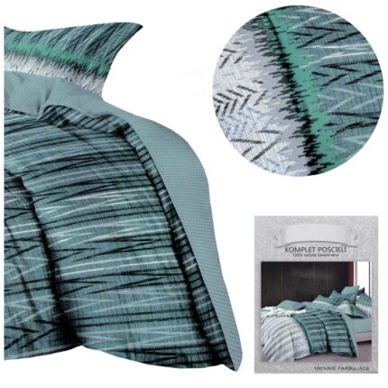 Set lenjerie de pat, 3 bucati, 1 persoana, 1227458, Bumbac, Gri/Albastru, 160 x 200 cm