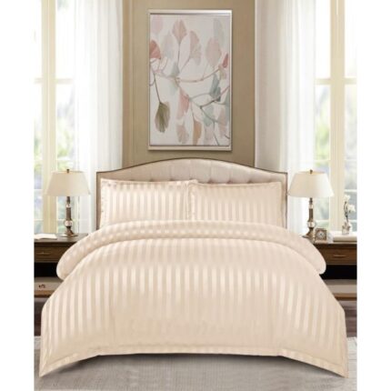 Set Lenjerie de pat hotelier, Primavara Deluxe XXL, Pentru pat de 2 persoane, bumbac 100% gros, 4 piese, Cearceaf de pat cu elastic 180 x 200 cm, Bej