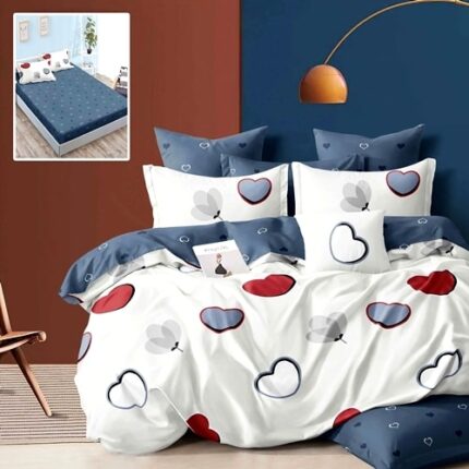 Lenjerie de pat Finet, cearceaf cu elastic 160x200cm, 6 piese, pentru pat dublu, Pucioasa, Multicolor, RAH113