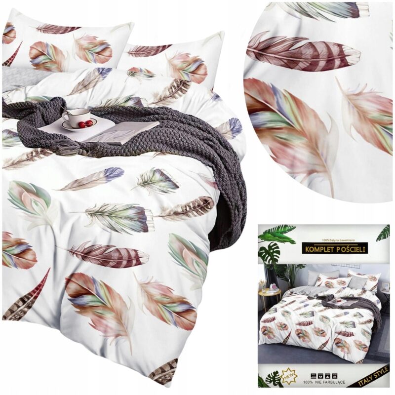 Set lenjerie satinat, 3 buc, 160x200cm, 2 huse perne, Alb/gri/bej