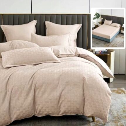 Lenjerie de pat Bumbac Satinat Natur Stripe, cearceaf cu elastic 160x200cm, 6 piese, pentru pat dublu, bej, Ralex Pucioasa