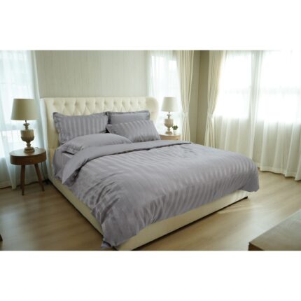 Lenjerie de pat, Green Future, 2 persoane, 100% bumbac egiptean, 200x220 cm, gri, 6 piese