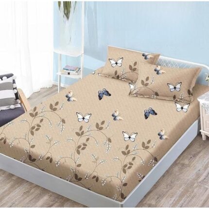 Husa Cocolino Premium cu Elastic, 3 Piese, pentru Pat Dublu, 180 x 200 cm, 2 Fete de Perna, Crem