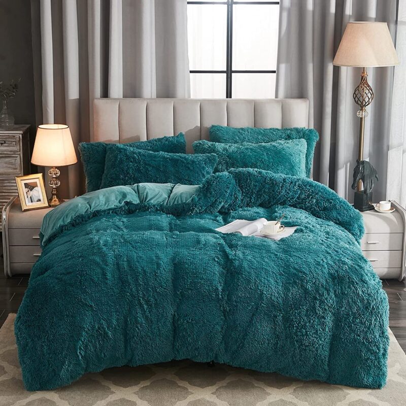 Set Lenjerie Super Pufoasa Cocolino, Model Fluffy, 6 piese, Pat 2 Persoane, Turcoaz