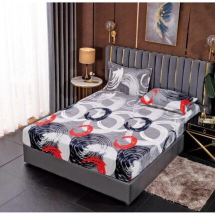 Husa Cocolino Premium cu Elastic, 3 Piese, pentru Pat Dublu, 2 Fete de Perna, Gri