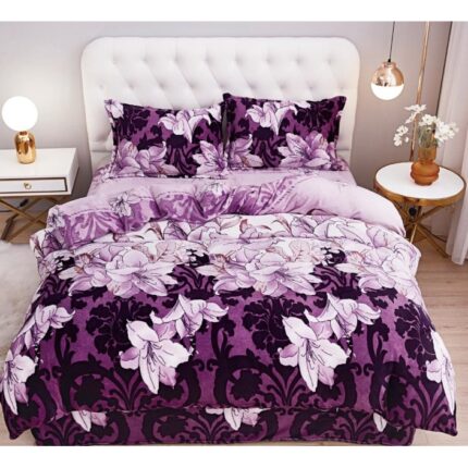 Lenjerie de pat dublu, Cocolino, imprimeu Crini, 4 piese, 2 persoane, 220x230cm, Multicolor