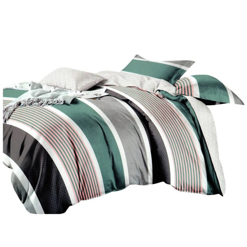 Set lenjerie, Din bumbac satinat, 2 huse perne, 160x200cm, Negru/gri/verde