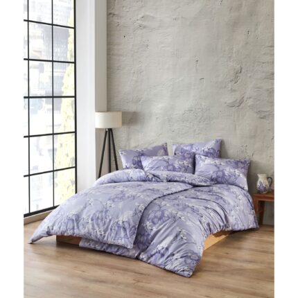 Lenjerie de pat dublu, Story Home, bumbac ranforce 144TC, pentru 2 persoane, 4 piese, Charlotte Liliac