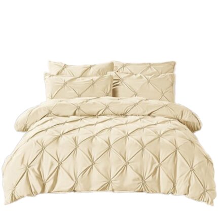 Lenjerie de pat dublu, Jojo Home, Uni, Model Pliuri Brodate, 6 piese, Finet, 230x250cm, Bej