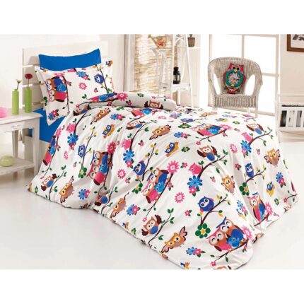 Lenjerie de pat copii Flowers birds, bumbac 100%, 3 piese, 140 x 200, multicolor