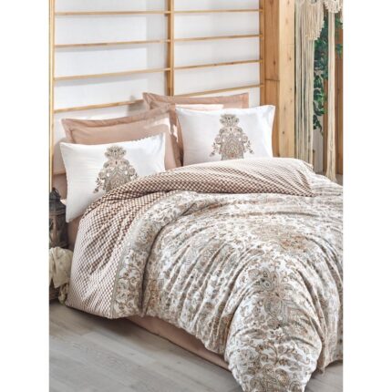Lenjerie pat dublu bumbac 100% ranforce, 3 piese, Cotton Box, Tamara - Bej