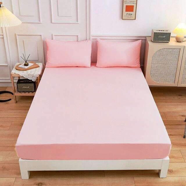 Cearceaf de pat cu elastic + 2 fete de perna, bumbac 100%, 140x200cm, Majoli by Bahar Tekstil, Roz