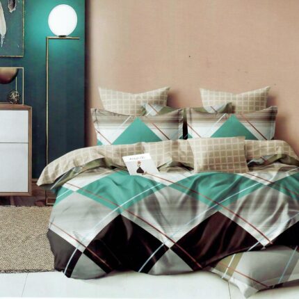 Lenjerie pat dublu ELVO 4 piese cearsaf pat 220x230 cm, pilota 200x220 cm, 2 fete perne 50x70 cm, Moderna, Bej, Pucioasa ELV115