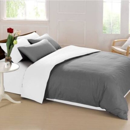 Lenjerie de Pat, Bumbac Ranforce , Grey White, 2 persoane, 50X70, 220X200, 4 piese